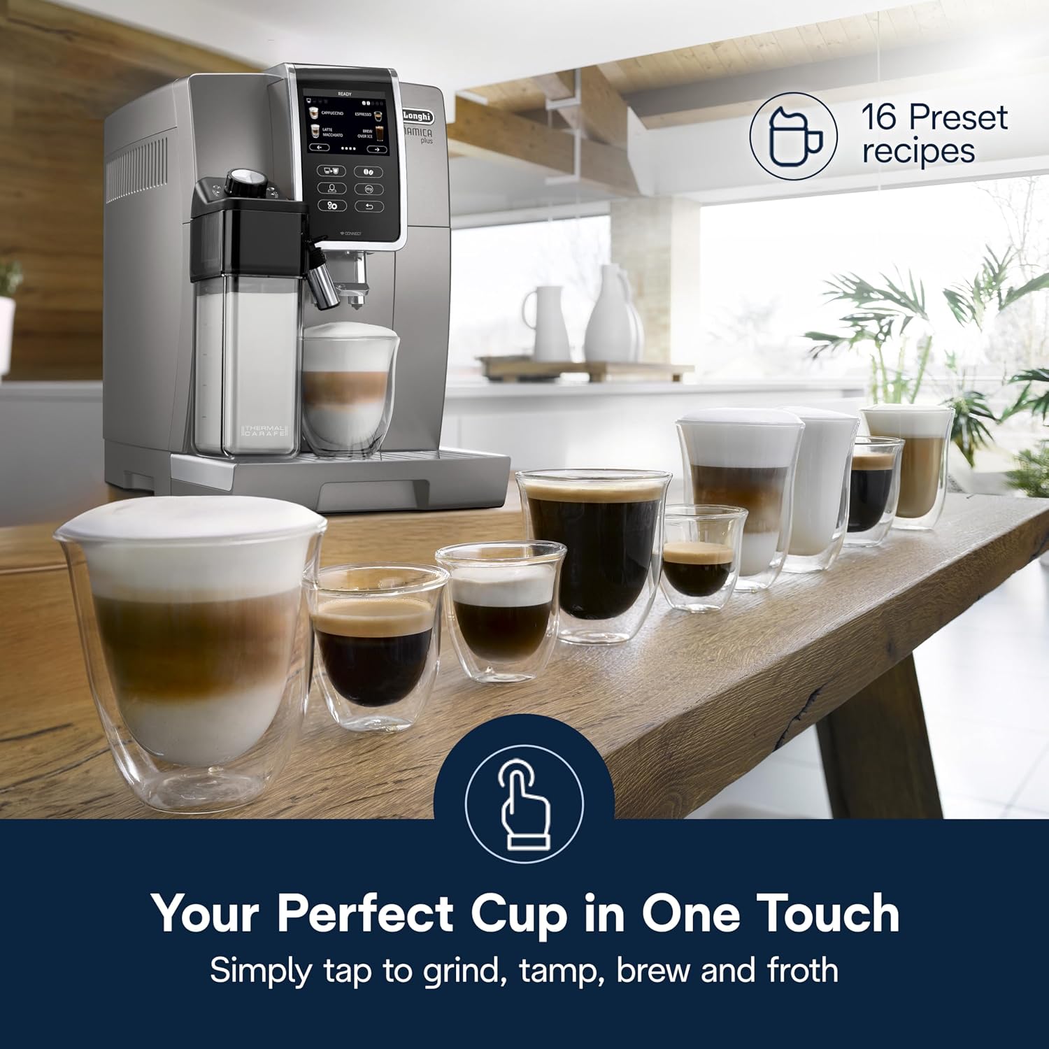 De'Longhi Dinamica Plus Connected Espresso & Coffee Machine with Automatic Milk Frother, 18 Recipes, Built in Grinder, App Compatible, LatteCrema Technology for Ideal Milk Texture, Color Touch Display
