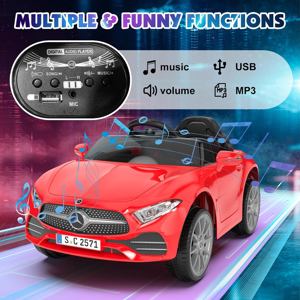 12V Kids Ride On Car with 2.4G Remote Control,Battery Powered Electric Car Ride On Vehicle Double Doors, Safety Belt,LED Light (SC-Red)