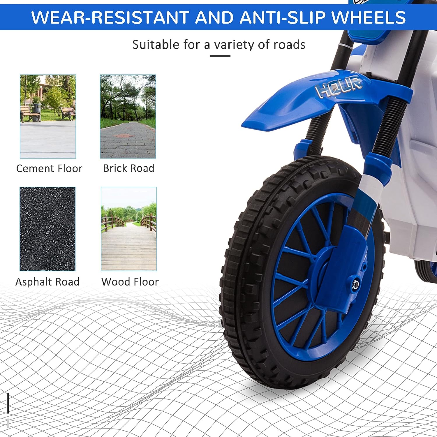 Aosom 12V Kids Motorcycle w/Treaded Tires, 5mph Top Speed Electric Bike for Kids, Ride On Motorcycle w/Training Wheels, Battery Charger, Spring Suspension, Blue