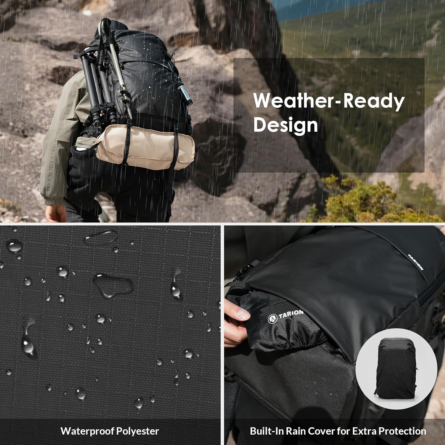 TARION Large Camera Backpack for Photographers - 35L Expandable DSLR Waterproof Camera Bag with 16' Laptop Compartment & Side Access & Adjustable Waist Strap & Rain Cover (Xprober)
