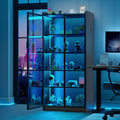 Lvifur 5 Tier Display Cabinet for Living Room, LED Bookcase with Human Body Induction Lights, 65' Tall Curio Cabinets with Adjustable Shelves for Office (Black)