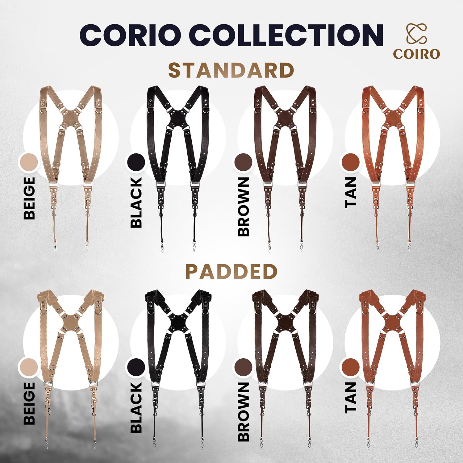 C Coiro Camera Harness for 2 Cameras Dual Shoulder Leather Camera Strap for DSLR/SLR, Camera Straps for Photographers
