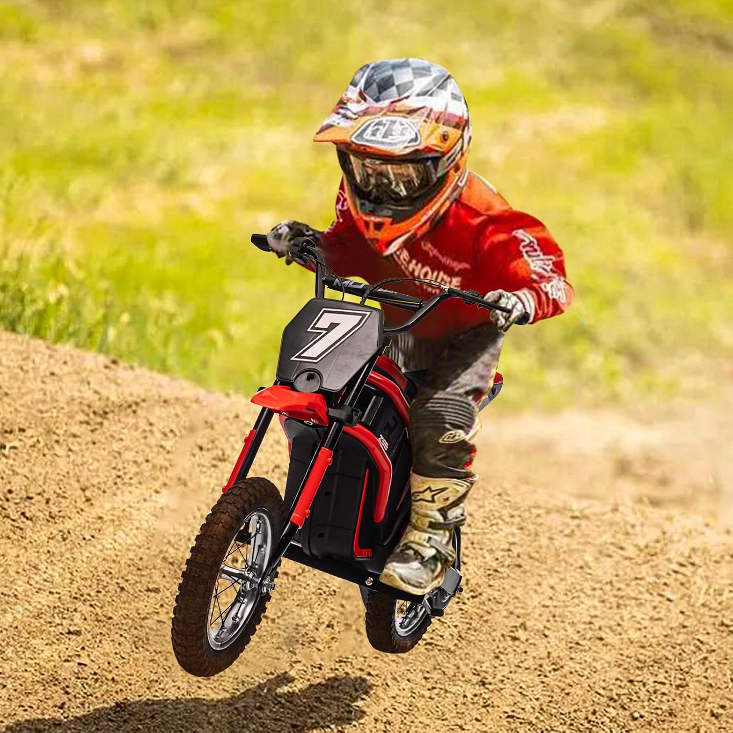 24V 350W Electric Dirt Bike for Kids – 3-Speed Modes, 14.29MPH Max Speed, ASTM-Certified Safe Motorcycle with Shockproof Suspension, Best Gift for Boys & Girls