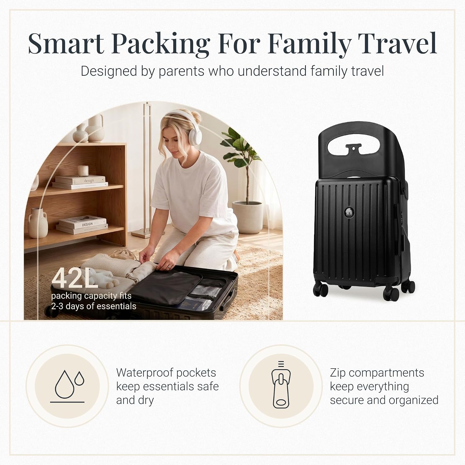 RAINRO & CO Obsidian Black 20' Ride-On Suitcase for Kids (Ages 3–5), Carry-On Luggage with Seat, Spinner Wheels, TSA Lock & Lightweight Durable Hardshell
