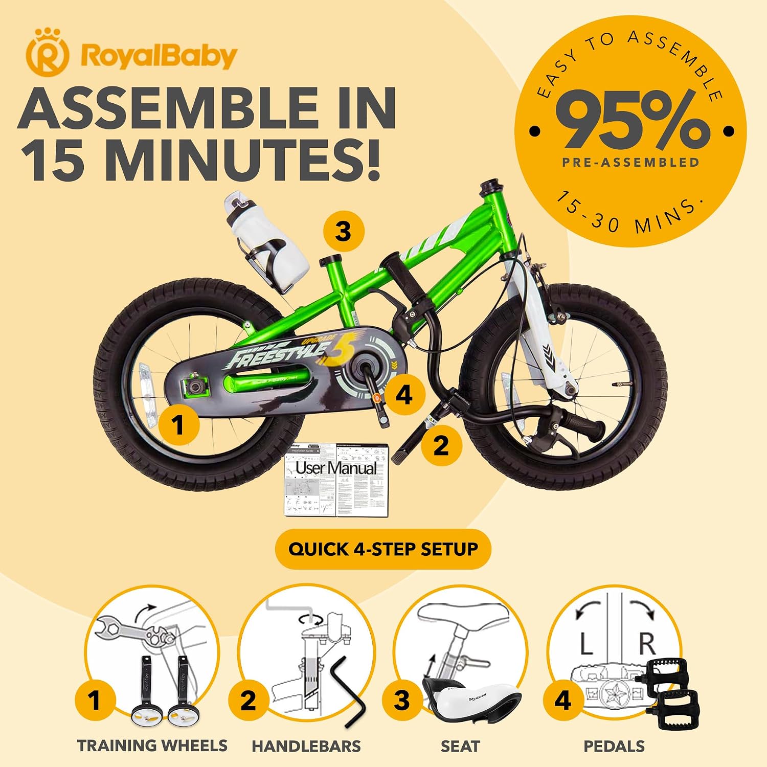 RoyalBaby Kids Bike with Dual Handbrake for Beginners,12 14 16 18 20 Inch Bicycle for Boys & Girls Ages 3-10 Years