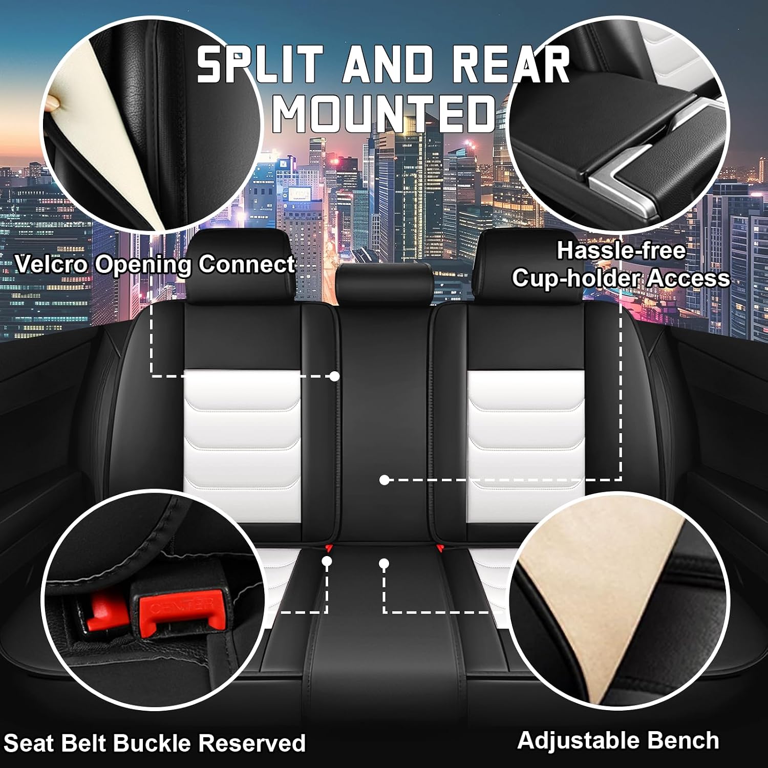 Car Seat Cover Full Set for Kia EV9 Seat Covers 2024-2025, Nappa Leather Waterproof Seat Covers for Cars, Airbag Compatible, Universal Automotive Seat Covers(Luxury Full Set/Black White)