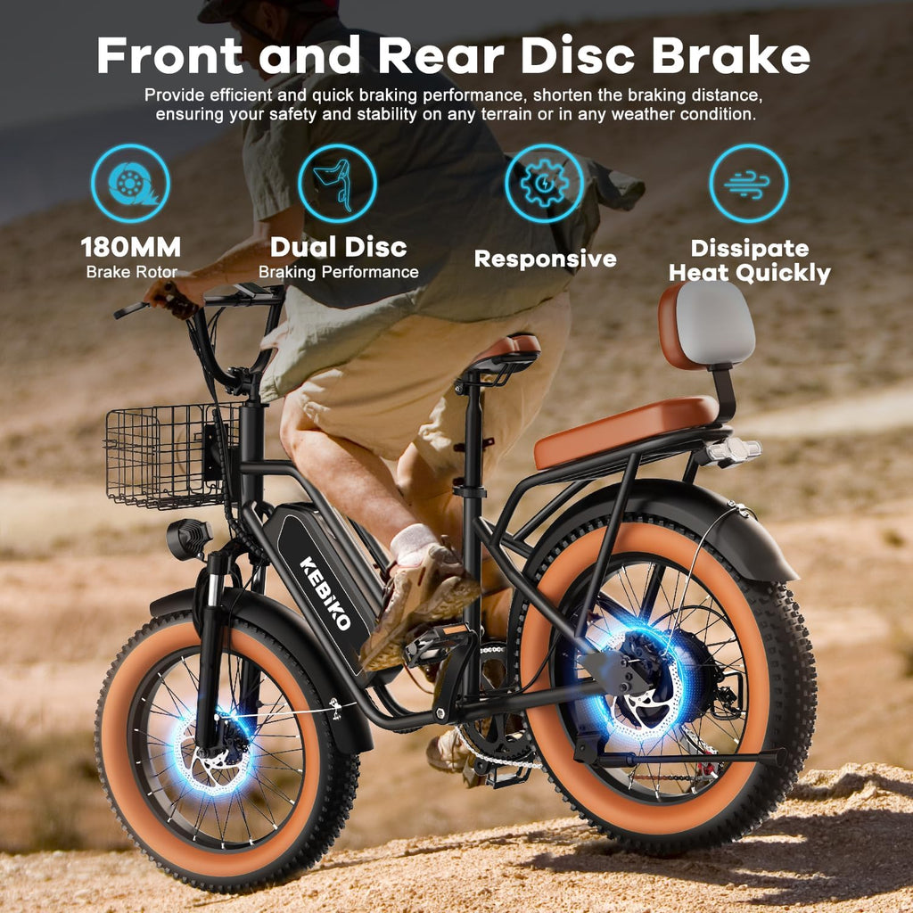 Electric Bike for Adults, 20'x 4' Fat Tire 35MPH Cargo Ebike with Seat, 1450W Peak 2 Seater Commute Bike with 48V 20AH Removable 960WH Battery, 80 Miles Max Range 7-Speed Step-Thru Electric Bicycle