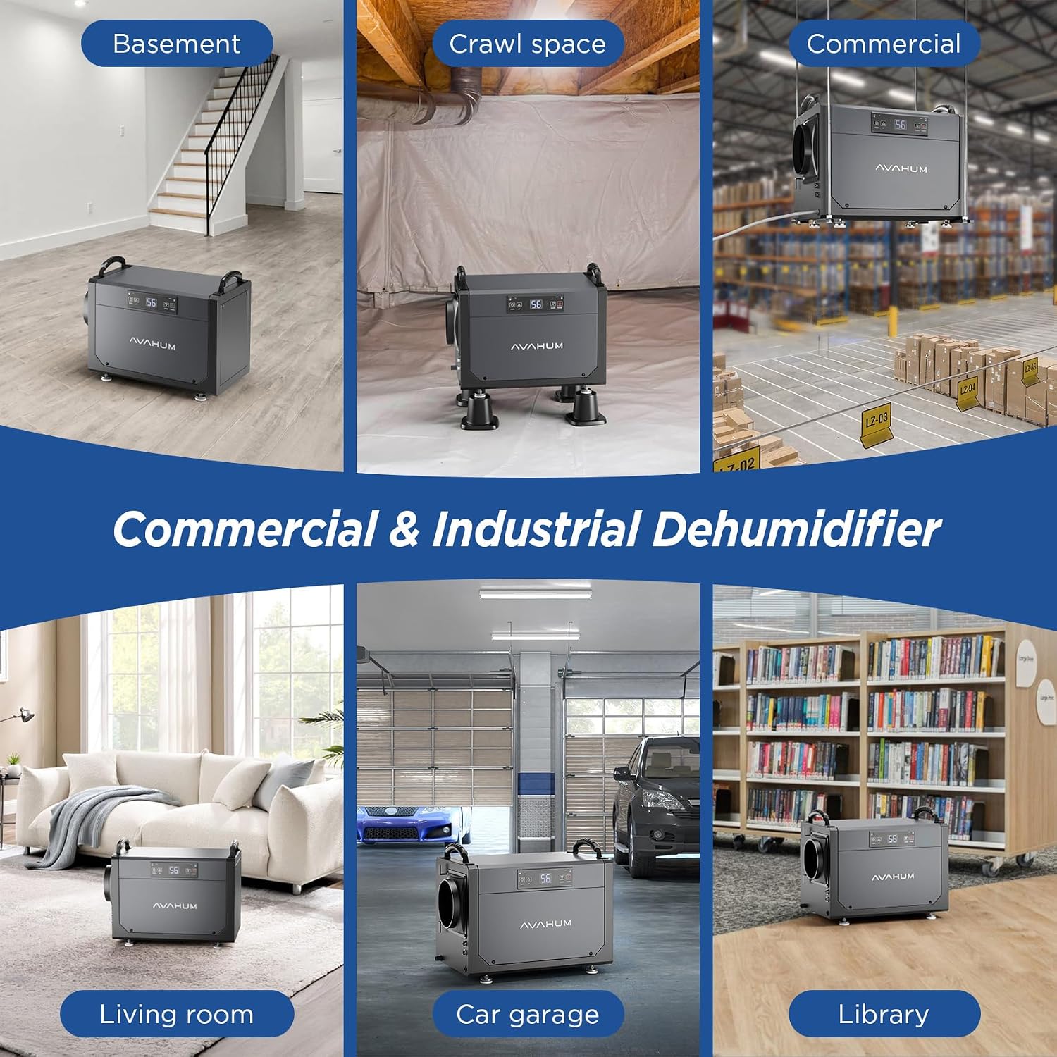 120 Pint Crawl Space Dehumidifier Commercial Dehumidifier for Basement,Whole House with Drain Hose for Crawl Space, Attic, Garage, Home, Industrial, Water Damage,Water Damage Unit,Auto Defrost