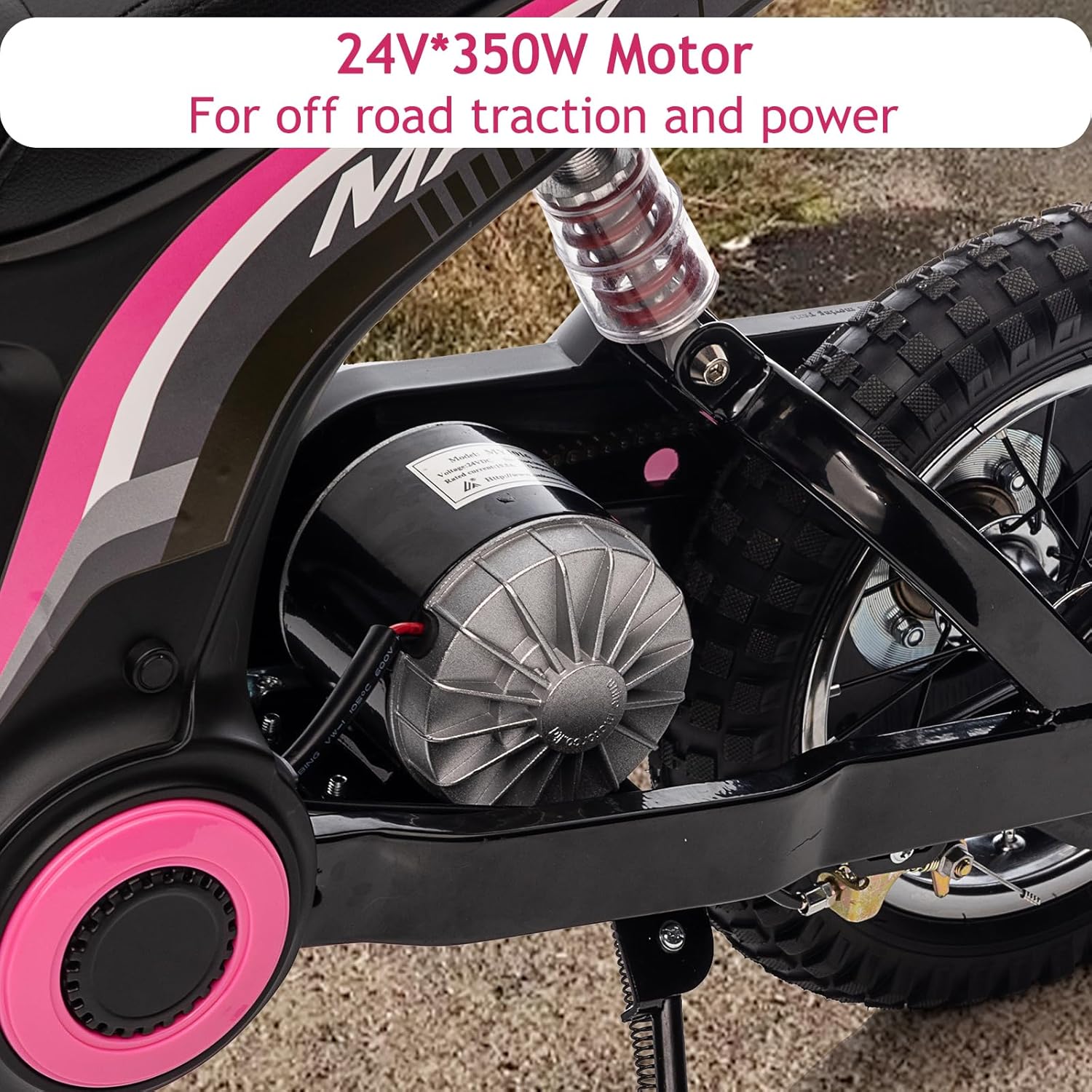24V 350W Electric Dirt Bike for Kids – 3-Speed Modes, 14.29MPH Max Speed, ASTM-Certified Safe Motorcycle with Shockproof Suspension, Best Gift for Boys & Girls