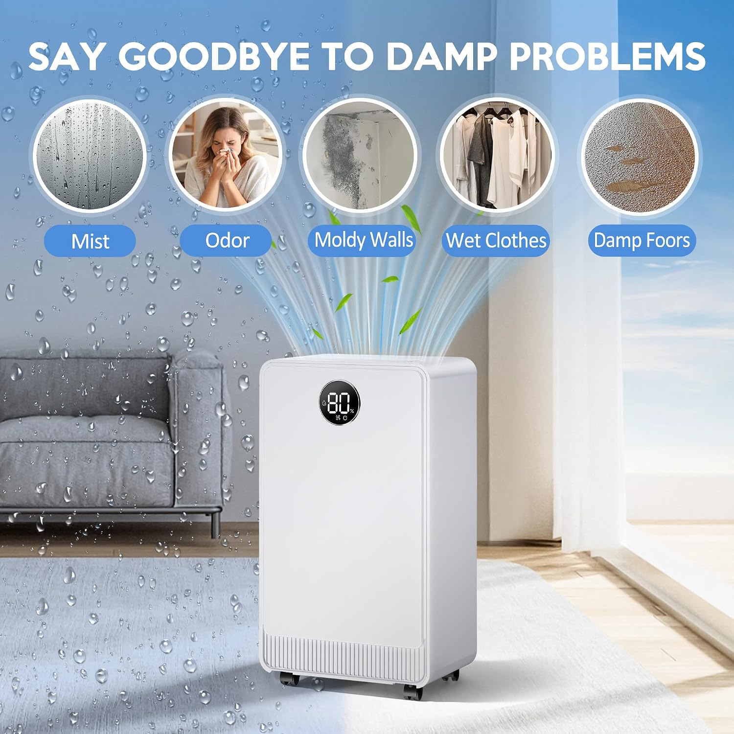 2500 Sq.Ft Dehumidifier with Drain Hose for Basement and Home Large Bedroom Bathroom, 35 Pints Dehumidifiers with Auto Shut Off, Intelligent Humidity Control, Auto Defrost, 3 Modes, 24HR Timer