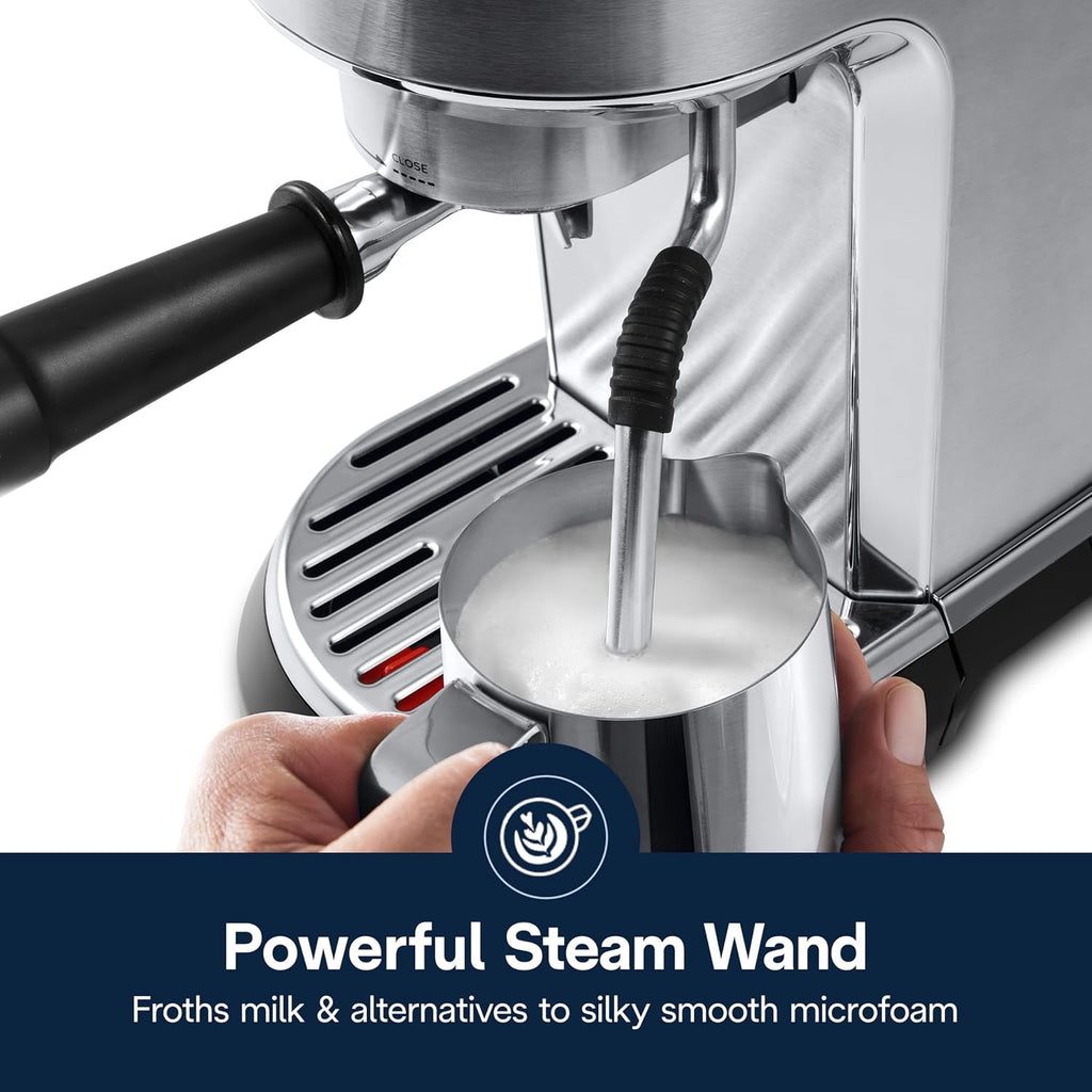 De'Longhi Dedica Maestro Espresso Machine with Milk Frother, 15-Bar Pump & Temperature Control - Barista Coffee Maker Kit for Espresso, Latte, Cappuccino & Iced Coffee - Italian Stainless Steel Design