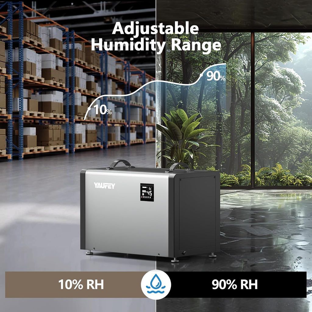Yaufey 216 Pints Commercial Dehumidifier with Pump for 8000 Sq.Ft. Crawl Space, Basement, Industrial Area, 10-90% RH Humidity Control, 24/7 Running Continuous Drainage, TUV Certified, 5-Yr Coverage