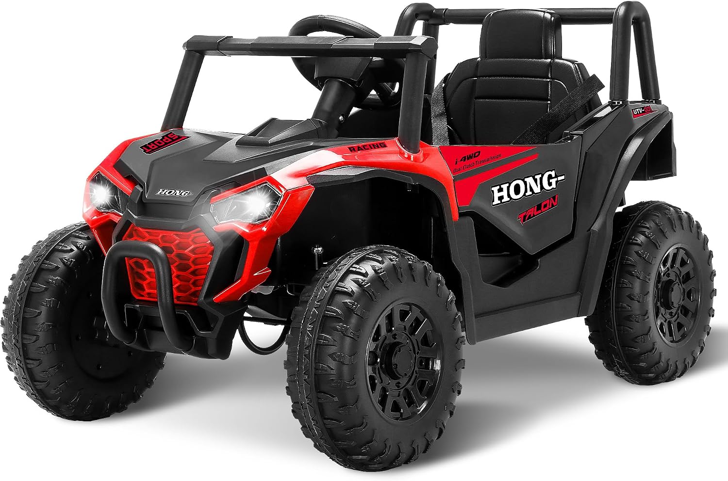 12V Kids Electric Car, Ride on Car Truck with Remote Control, LED Lights, 3 Speed Adjustable, Music, Safety Belt, Soft Start, Horn, Ride on Toys for Toddlers Boys Girls 3-6, Red
