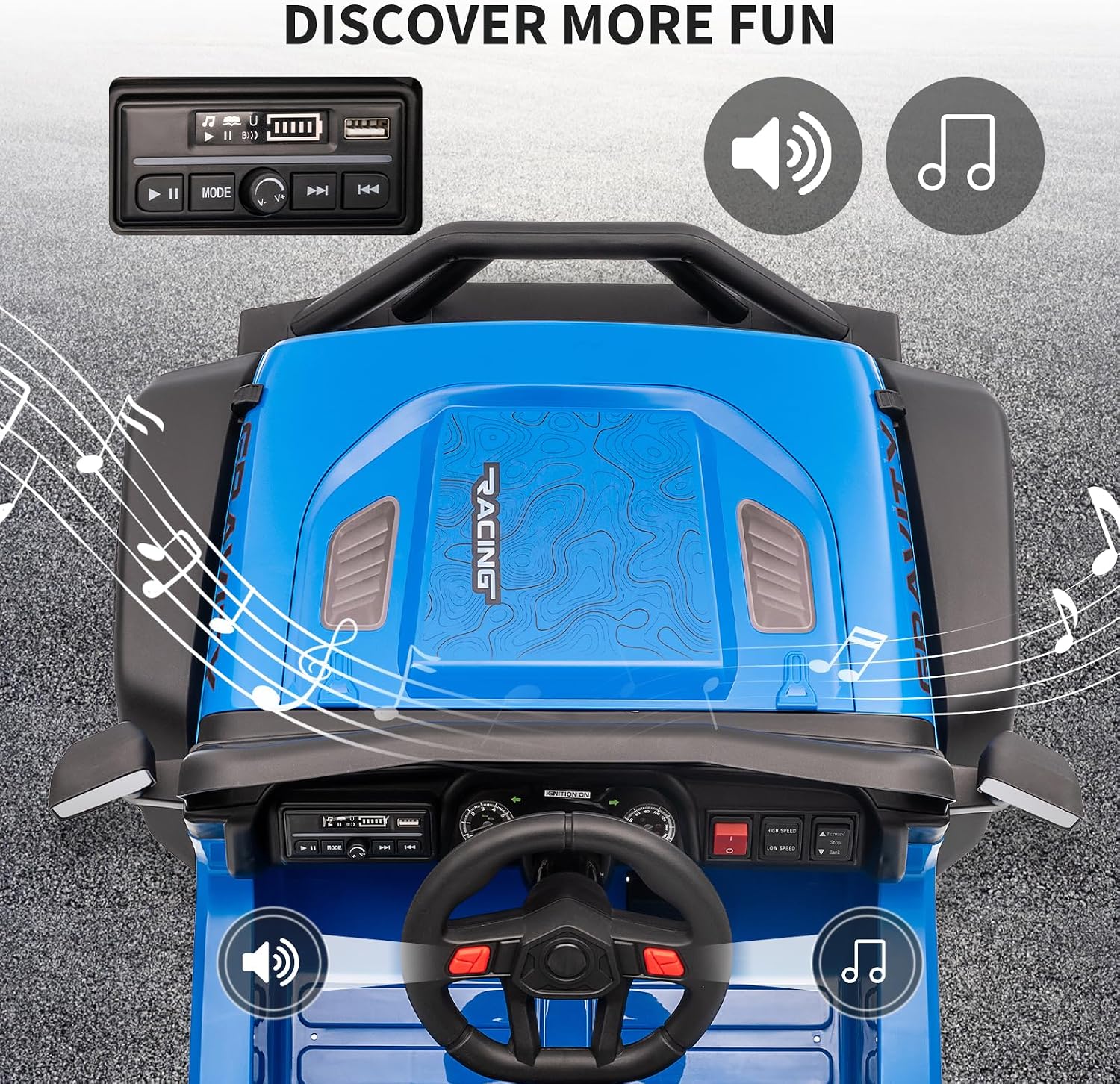 12V Kids Ride on Car Truck, Kids Electric Vehicles Car Ride on Toy Extra Wide Seat and Legroom for Toddlers with Remote Control, 3 Speeds, LED Light, Music, USB for Children 3-6 Years, Blue