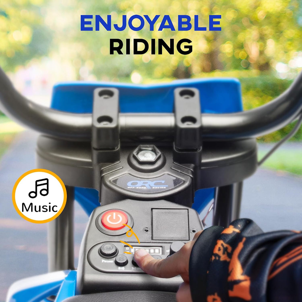Qaba Kids Dirt Bike with Twist Grip Throttle, 12V Electric Motorcycle, Electric Bike for Toddler with Training Wheels, Spring Suspension & Music, Blue