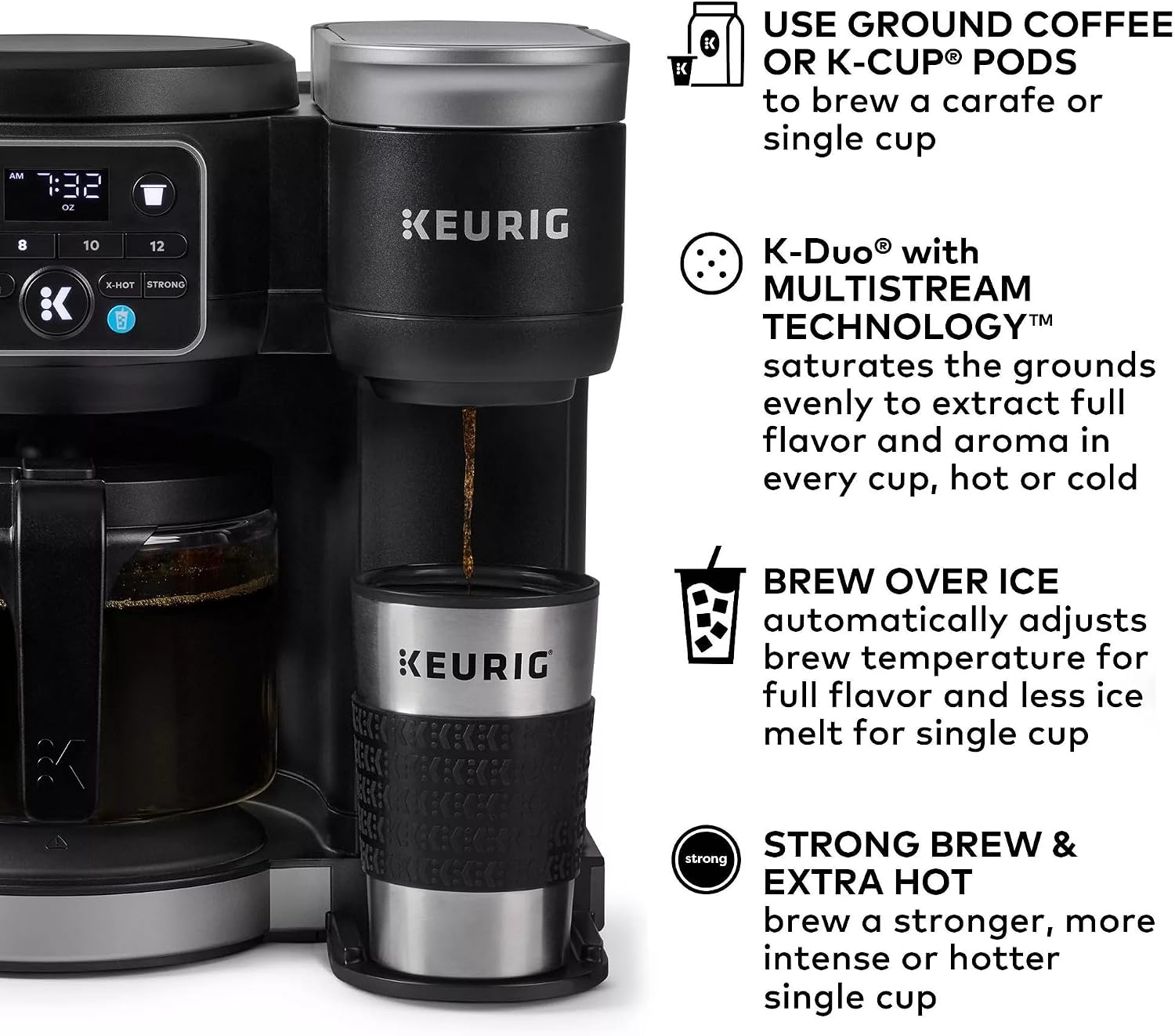 Keurig KD5600 K-Duo Hot & Iced Single Serve & Carafe Coffee Maker, 72oz Reservoir, MultiStream Technology (Gen 2), Black (Renewed)