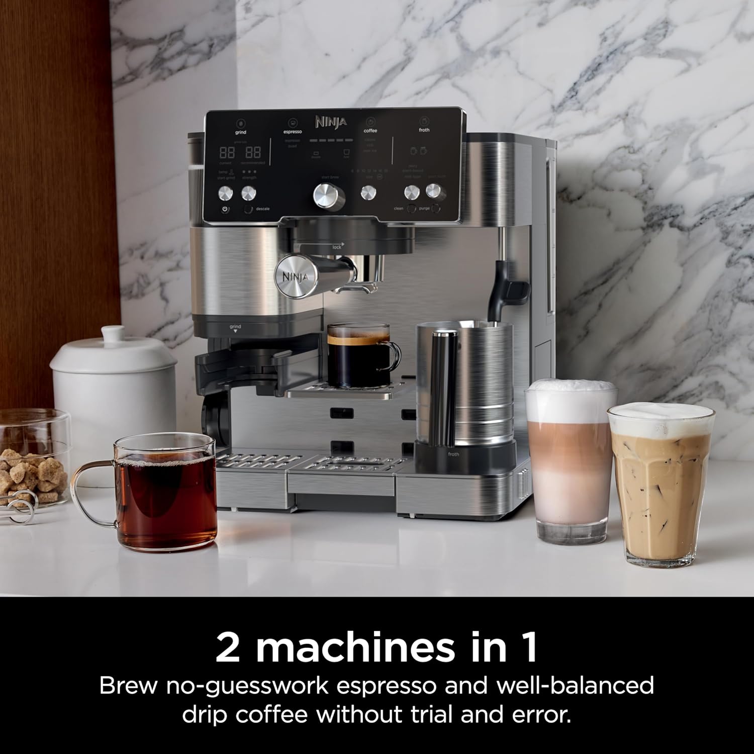 Ninja Luxe Café Essential Series, Espresso Machine and Drip Coffee Maker, Integrated Grinder, Assisted Tamper, Hands-Free Frother, for Cappuccinos and Lattes, Dairy or Non-Dairy. ES501C