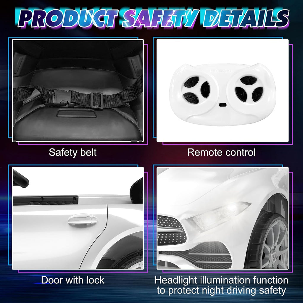 12V Kids Ride On Car with 2.4G Remote Control,Battery Powered Electric Car Ride On Vehicle Double Doors, Safety Belt,LED Light (SC-White)