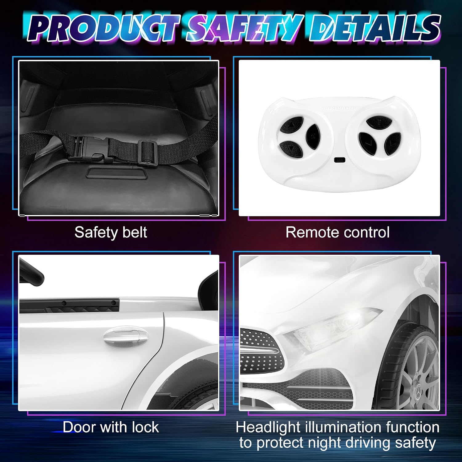 12V Kids Ride On Car with 2.4G Remote Control,Battery Powered Electric Car Ride On Vehicle Double Doors, Safety Belt,LED Light (SC-White)