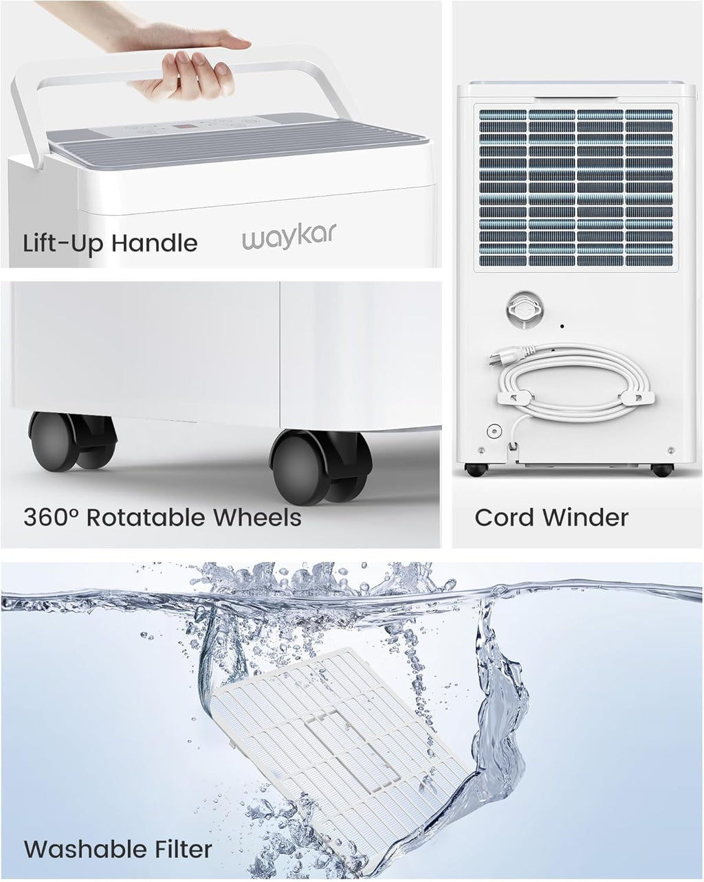 Waykar 5000 Sq.Ft Energy Star Dehumidifier for Basement & Home, 80 Pint/Day with Drain Hose & Tank, Ultra Quiet (40 dB), Smart Auto Comfort Mode