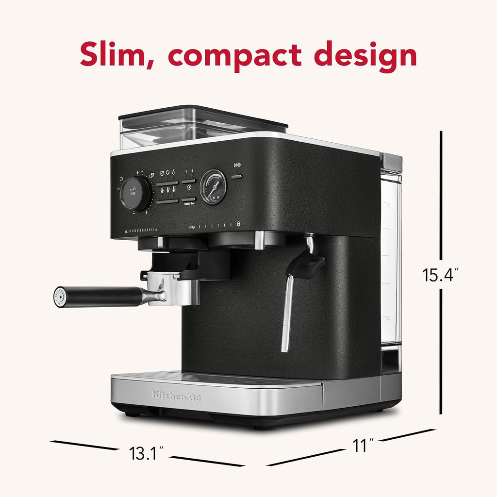 KitchenAid Semi Automatic Espresso Machine with Burr Grinder, 2.5L, Cast Iron Black, KES6551BK