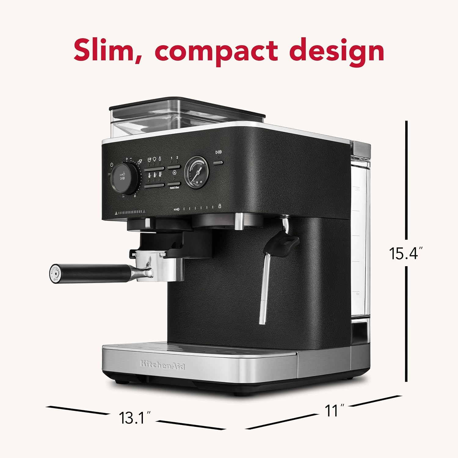 KitchenAid Semi Automatic Espresso Machine with Burr Grinder, 2.5L, Cast Iron Black, KES6551BK