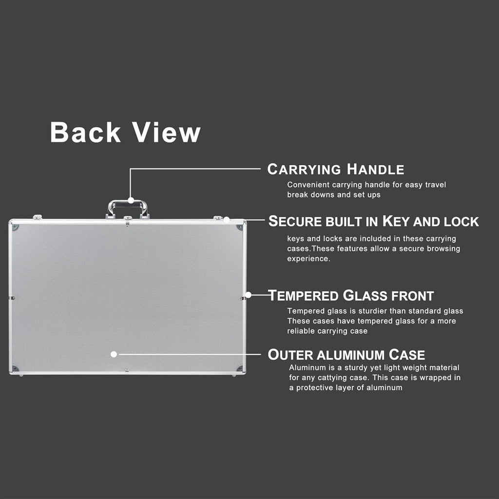 QTYORD Card Display Case, Aluminum 34' L x 22' W Glass Display Case for Cards, XL Large Table Top Display Case with Lock, Portable Trade Show for Jewelry MTG Cards Collectible Cards