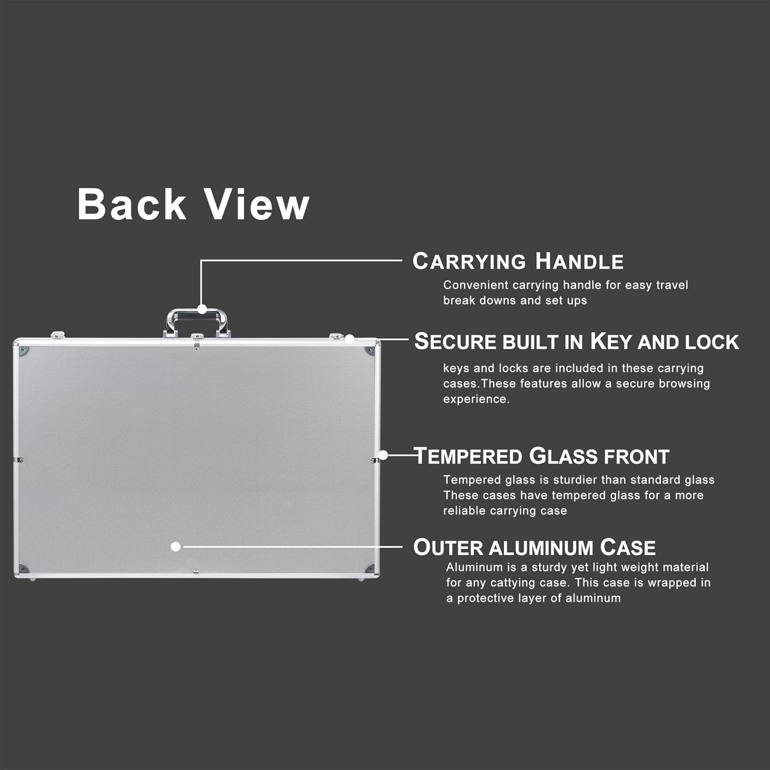 QTYORD Card Display Case, Aluminum 34' L x 22' W Glass Display Case for Cards, XL Large Table Top Display Case with Lock, Portable Trade Show for Jewelry MTG Cards Collectible Cards