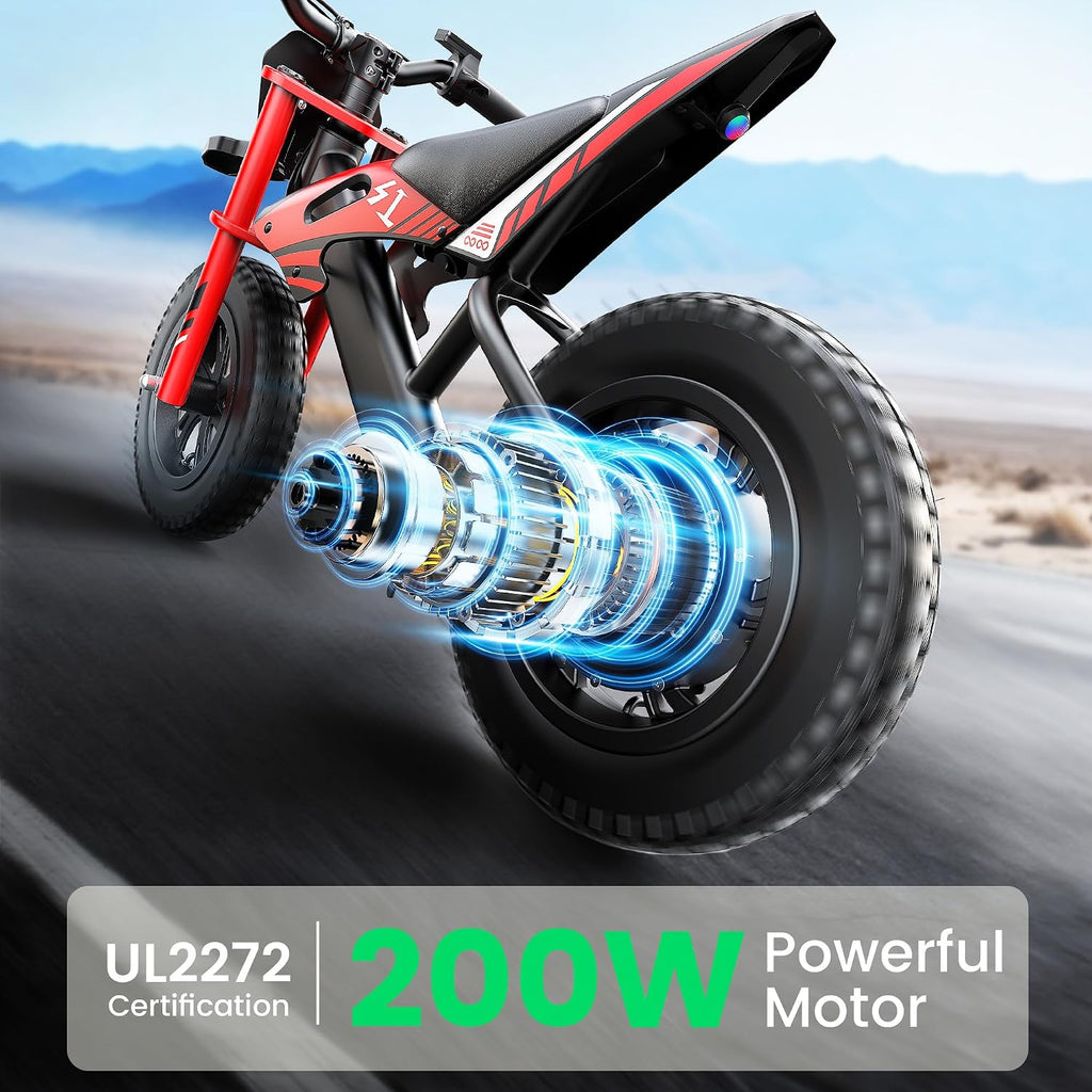 Gyroor S1 Kids Electric Balance Bike, 200W Motor 3 Speeds up to 10 MPH, 12-Inch Pneumatic Tires, 7-Color Rear Fender LED Taillight, Drum Brake, UL2272 Certified, for Ages 3-6, Black-9BD