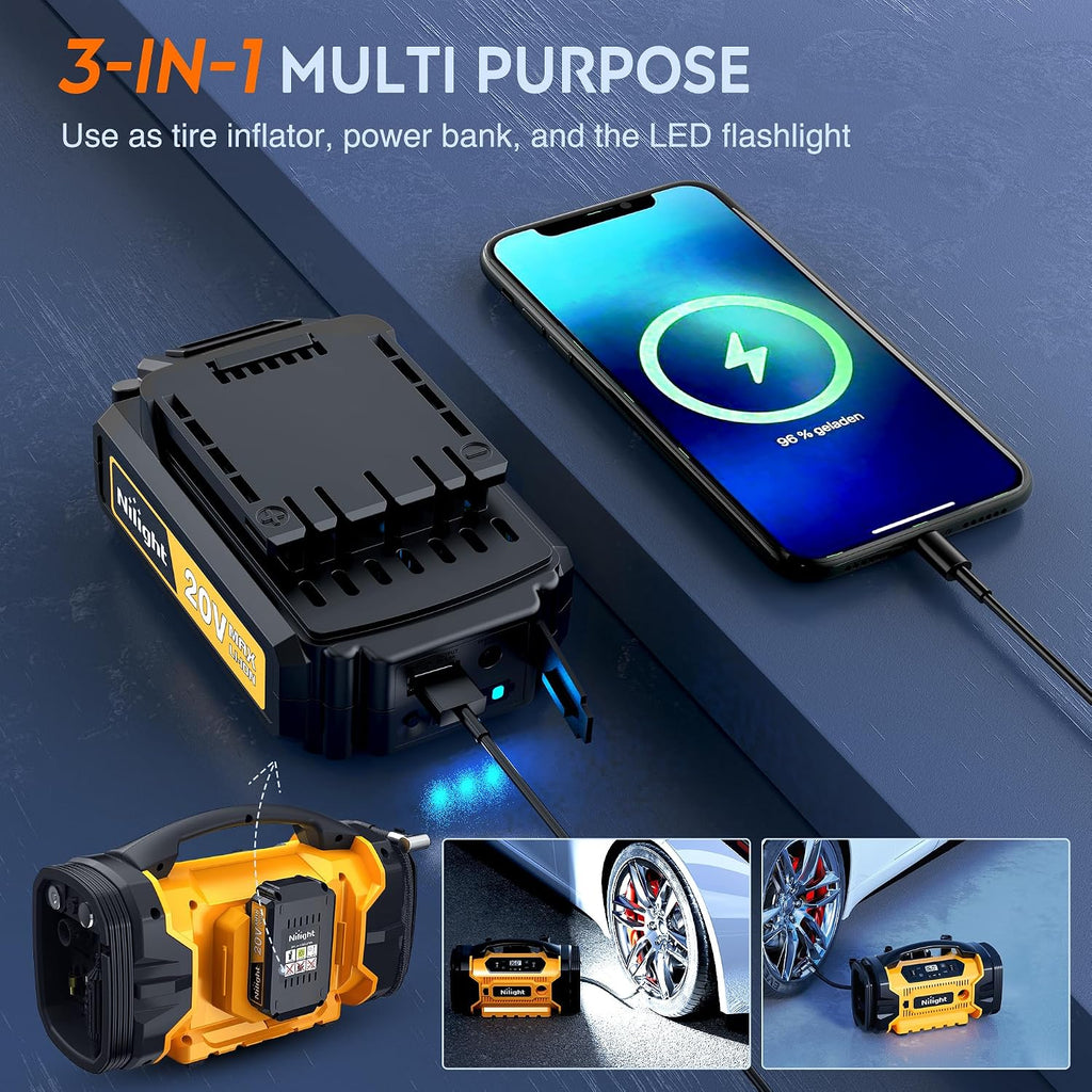 Nilight Portable Air Compressor Tire Inflator 3 Power Sources Pump 160PSI Dual Powerful Motors Fast Inflate Auto Shutoff for Cars & Inflatables Inflation/Deflation