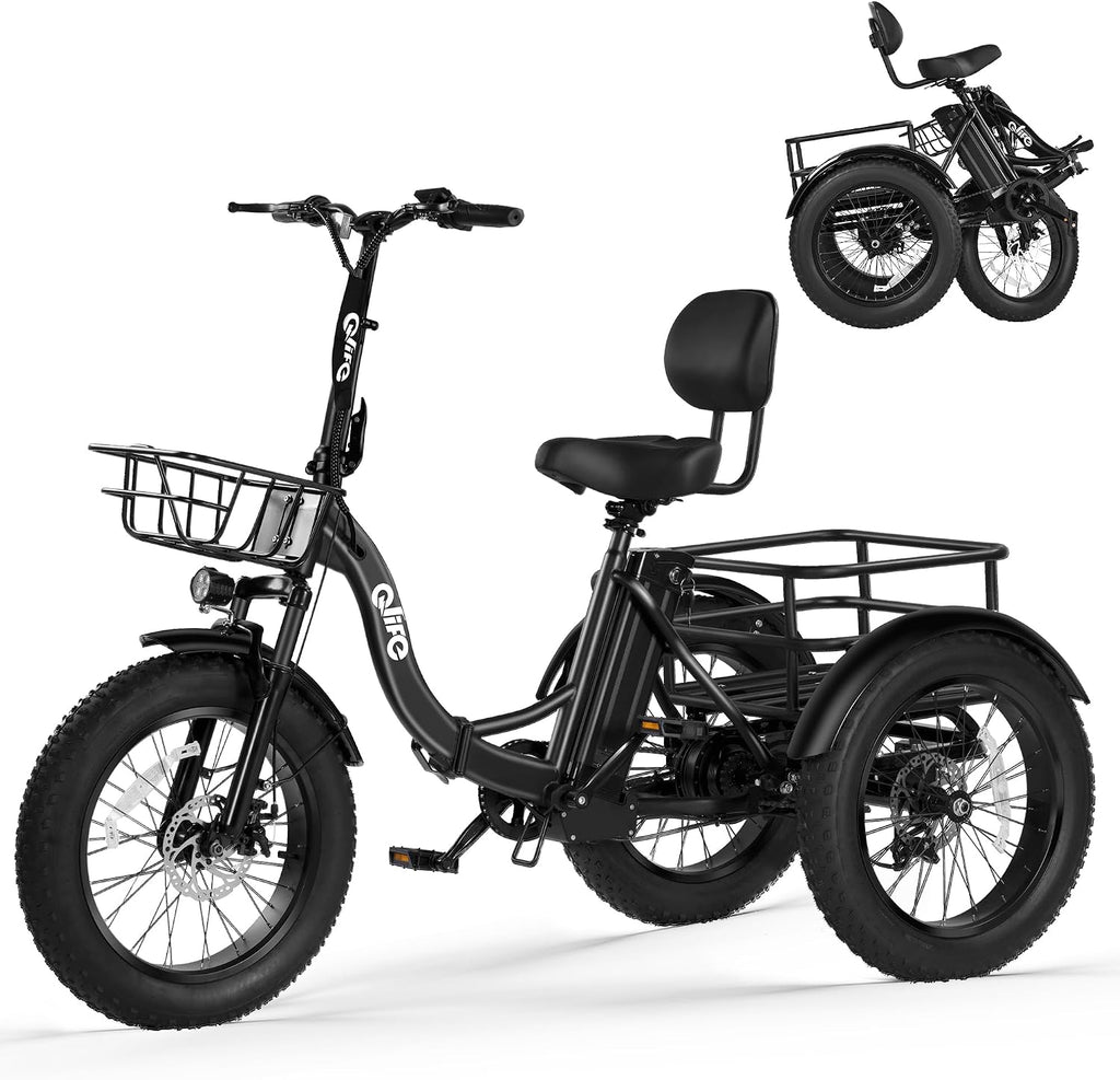 Qlife Triker Plus Electric Trike for Adults, Peak 1200W Motor Floding Trike Ebike, 624Wh E-Bike, 20MPH 65 Miles Electric Tricycle for Adults, 20x4.0 Fat Tire E-Bike, Foldable 3 Wheel for Adults