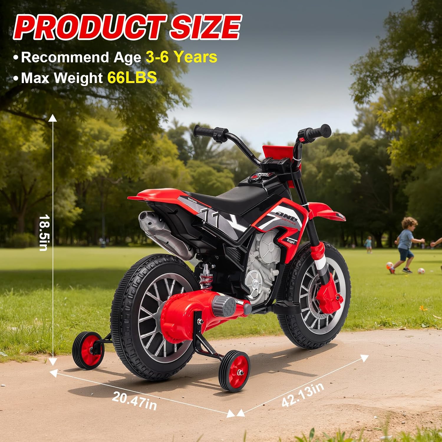 12V Kids Motorcycle w/Treaded Tires, 3.1mph Top Speed Electric Bike for Kids, Training Wheels, Music & Bluetooth, Spring Suspension, Age 3-8 Year Old, Red