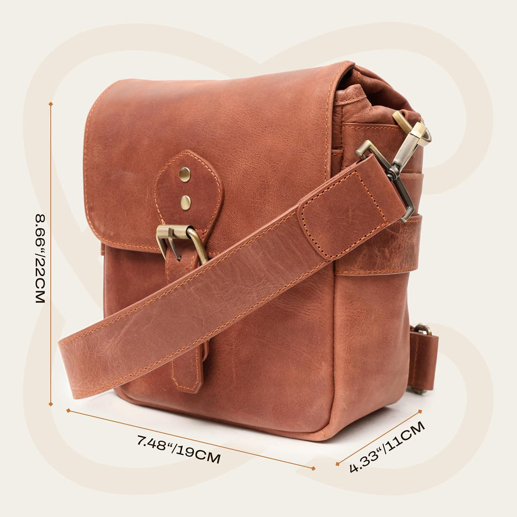 C Coiro Shoulder Camera Bag Full Grain Leather Photography Accessories with Extra Removable Pouch, Camera Case for DSLR/SLR, Travel Photography Camera Bag, Brown Color