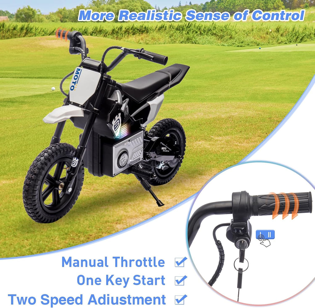 WEEROCK 24V Kids Electric Motorcycle 5+ Years Old, Child Ride On Electric Dirt Bike, Rear Shock Absorber, LED Breath Lamp, Bluetooth for Boys Girls Children Electria Toy Gift, Black