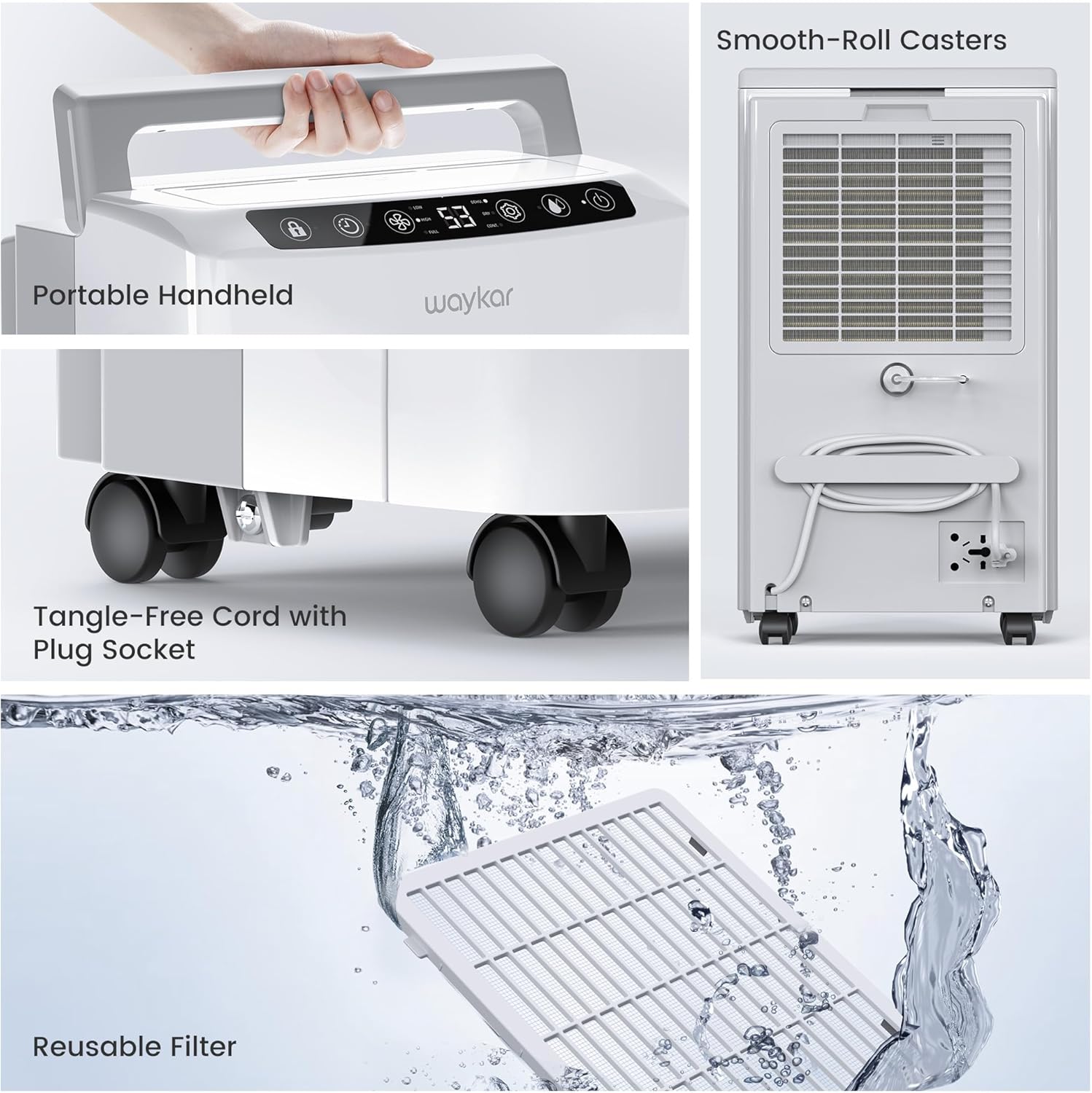 Waykar 34 Pints 2025 Most Efficient Energy Star Dehumidifier for up to 2200 Sq. Ft. for Home and Basement with Auto or Manual Drainage, Quiet 33dB Operation, 0.6 Gal Tank