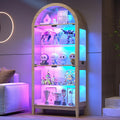 Lvifur Display Cabinet with - Glass Doors,Arched Curio Cabinet with RGB Lights for Collectibles,5-Tiers Tall Display Case with Human Sensor,Showcase Cabinet with Glass Shelf for Living Room (Natural)