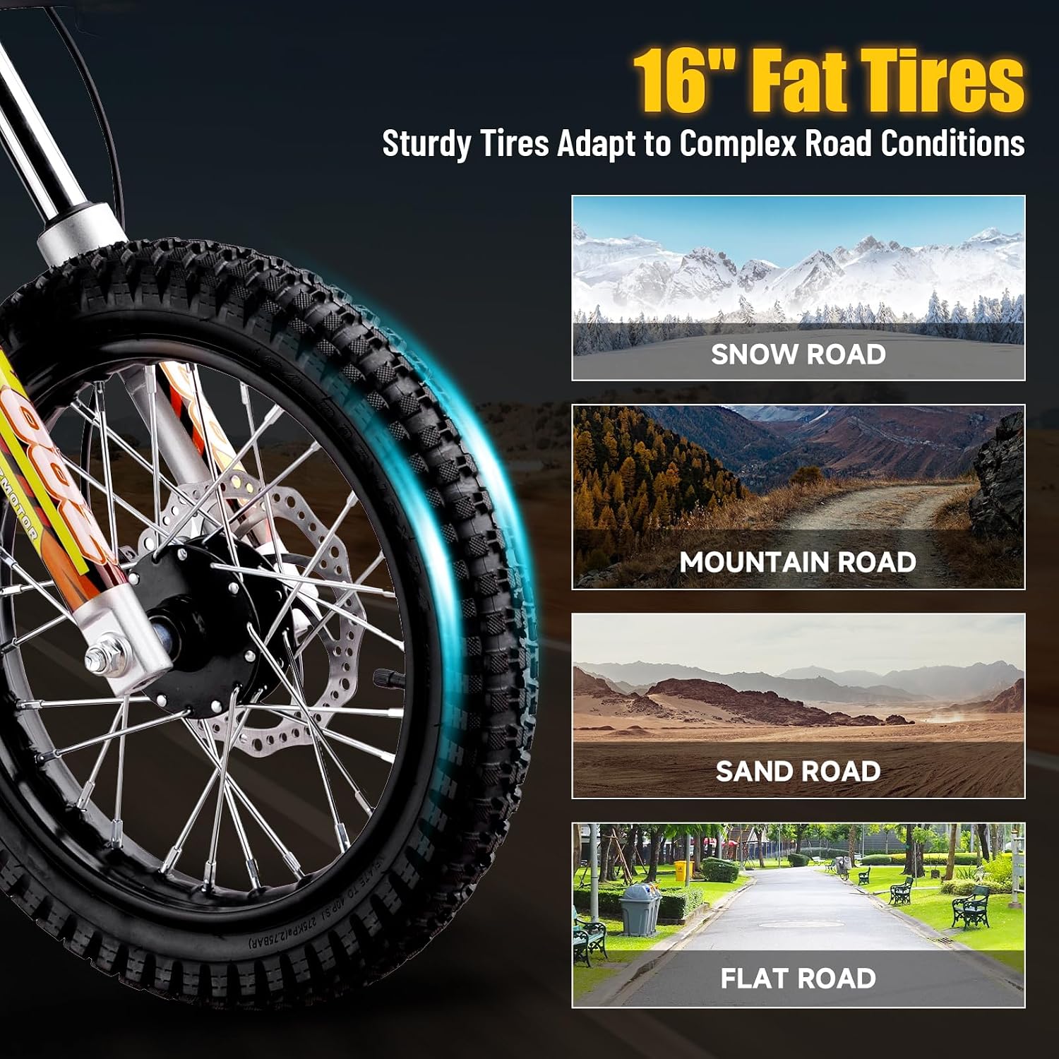 KOOZ HP112E PRO 36V 1000W Electric Dirt Bike for Kids, 3 Speed Modes Teen Electric Motorcycle Up to 20.6 MPH& 19 Miles Long-Range, Dual Suspension & Disc Brake, 16' Sturdy Tire