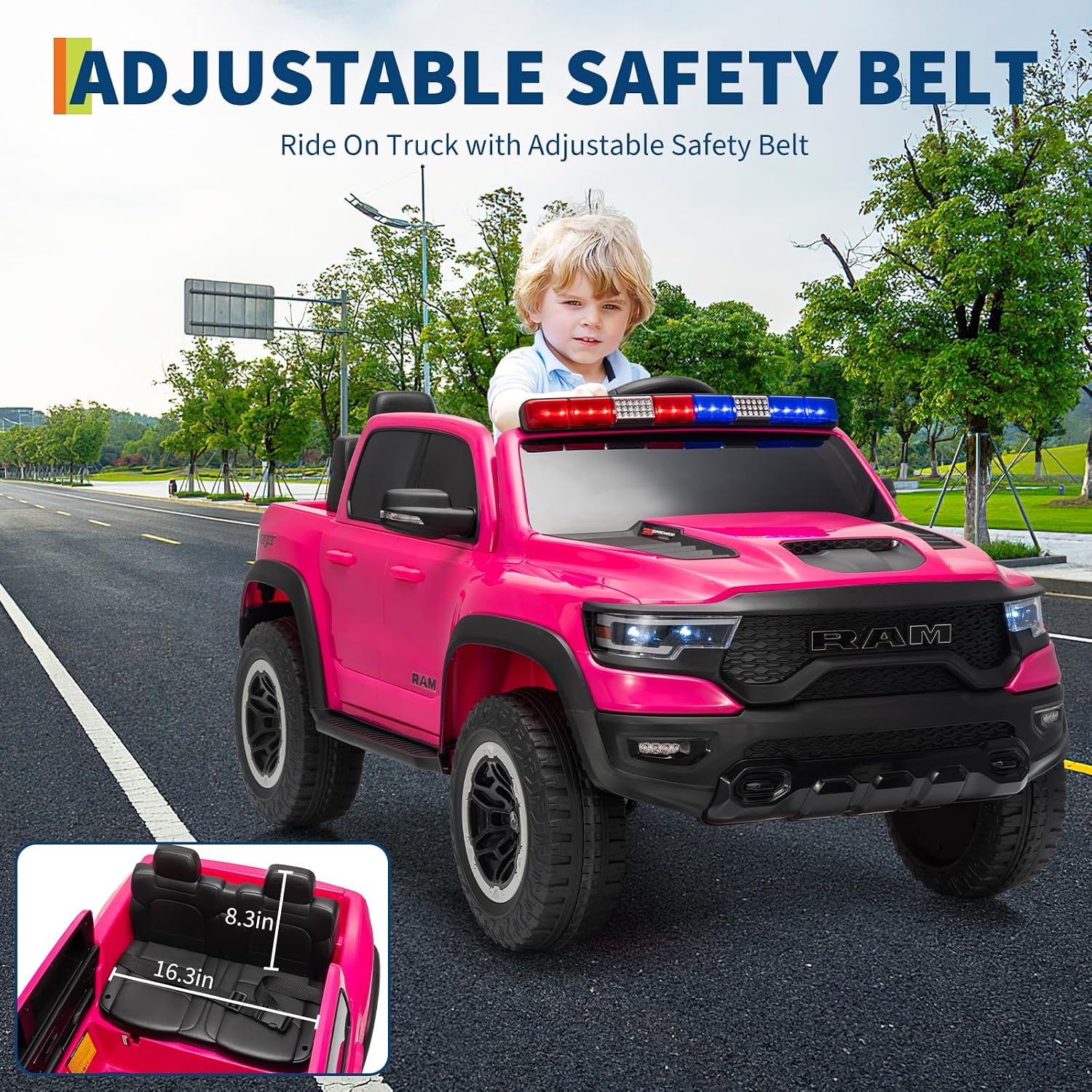 Garvee Ride On Car, Licensed RAM 12V Kids Ride On Police Car with Remote Control, Electric Pickup Truck for Toddlers, 3 Speeds, Spring Suspension, LED Lights & Parent Safety Lock