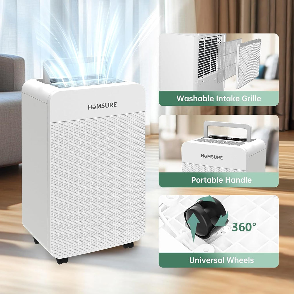 HUMSURE 4500 Sq. Ft 80 Pints Dehumidifier for Basement and Home, Bathroom, Bedroom, Equipped With Drainage Hose, Automatic Defrosting, 24-Hour Timer Function