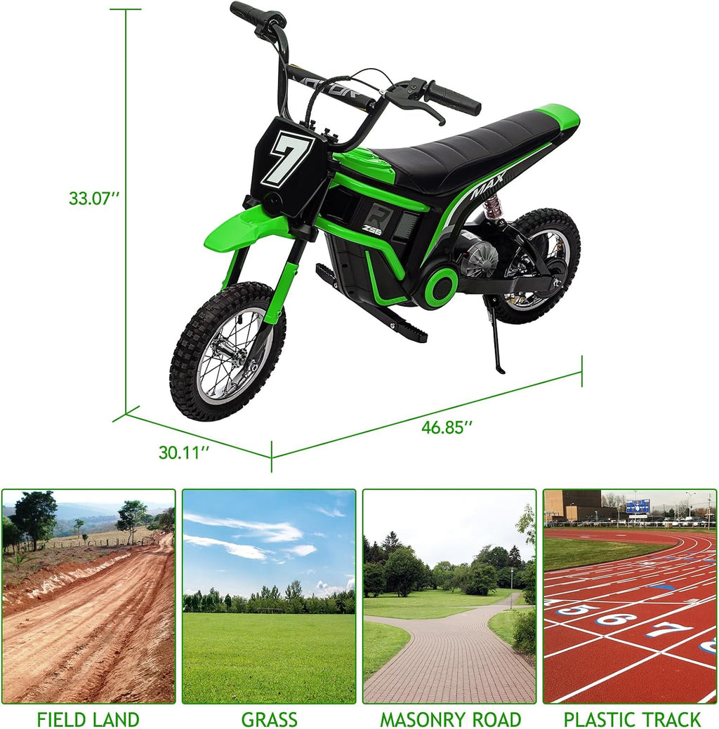 24V 350W Electric Dirt Bike for Kids – 3-Speed Modes, 14.29MPH Max Speed, ASTM-Certified Safe Motorcycle with Shockproof Suspension, Best Gift for Boys & Girls