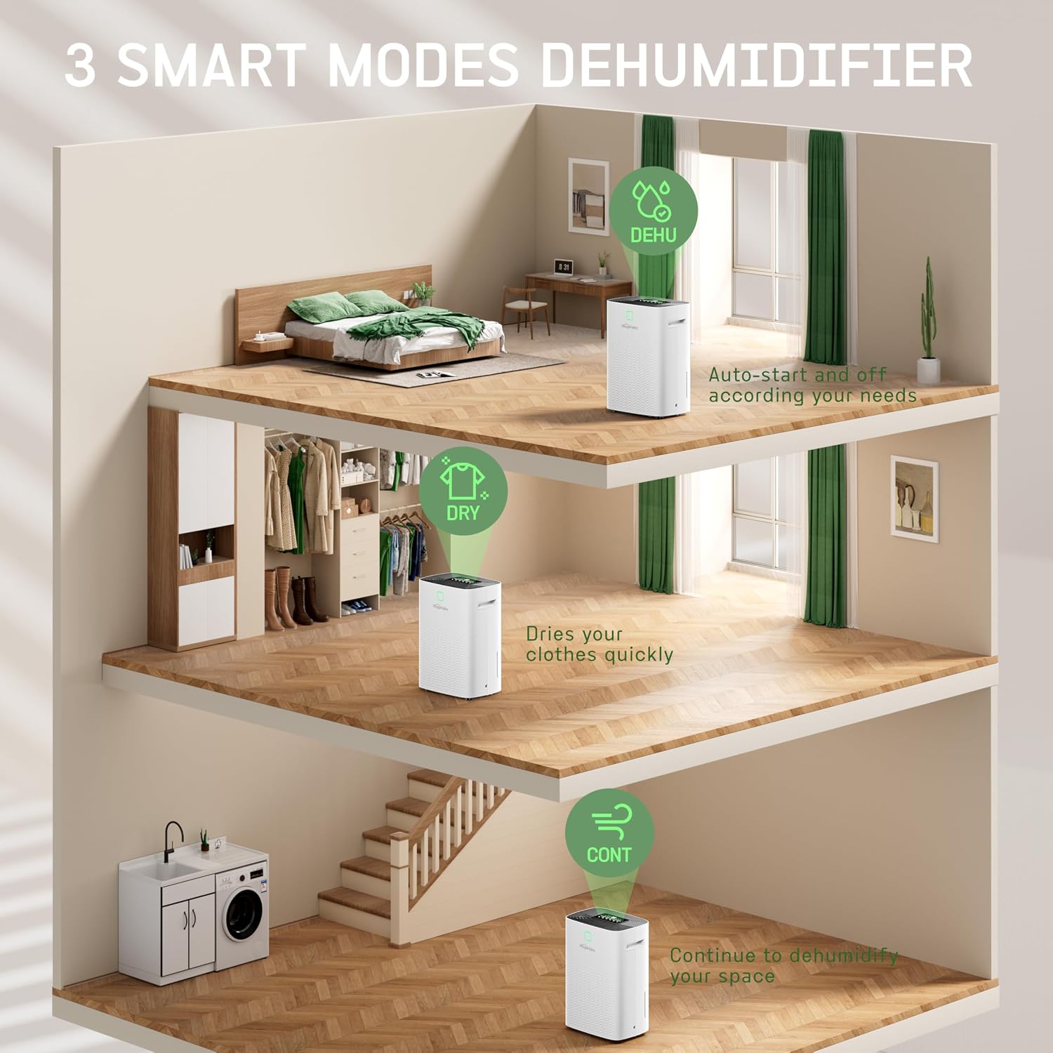 100 Pints Dehumidifier for Basement Home, Smart Silent Dehumidifier with Drain Hose, 1.32 Gal Water Tank, Intelligent Humidity Control, 24H Timer, for Large Room Bathroom Bedroom