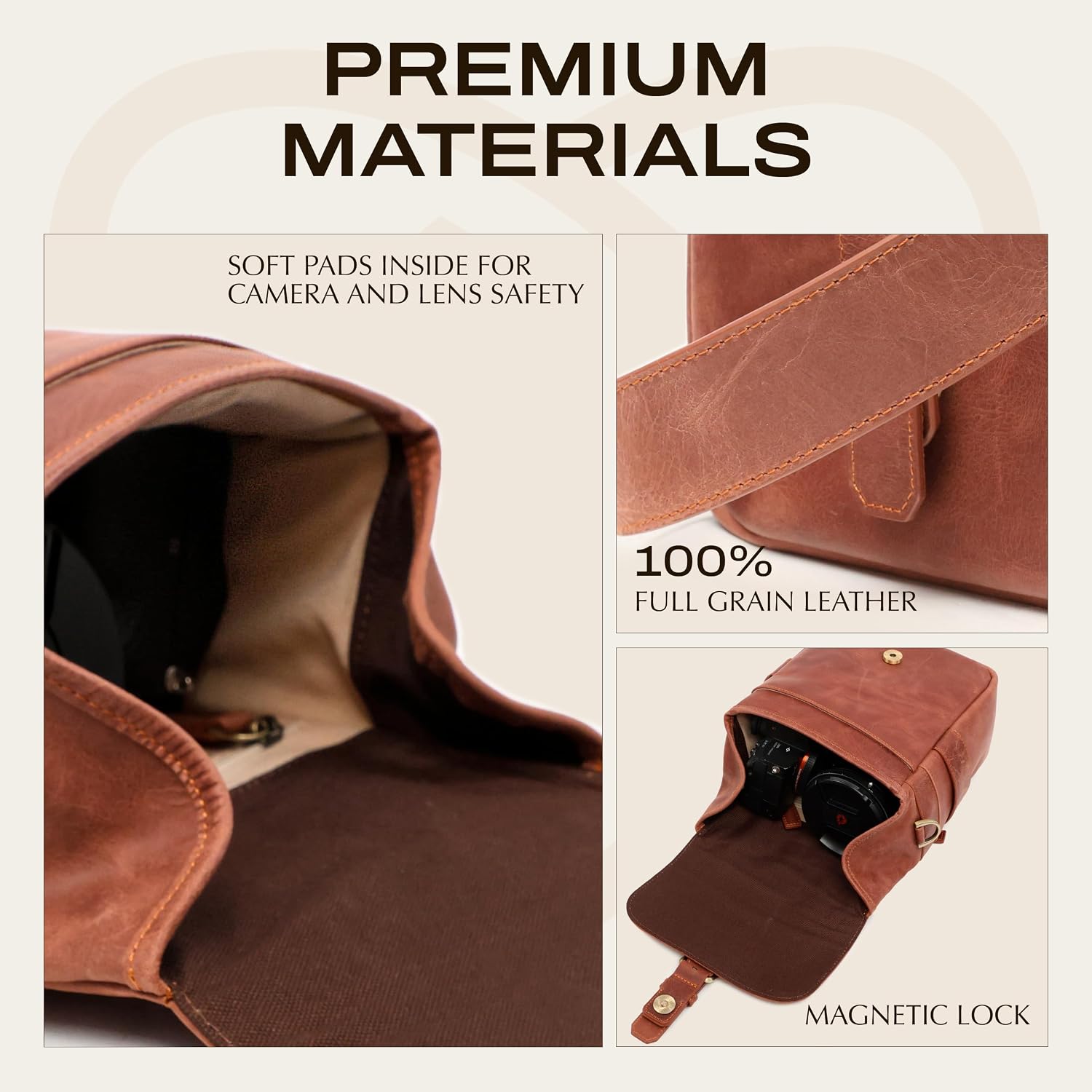 C Coiro Shoulder Camera Bag Full Grain Leather Photography Accessories with Extra Removable Pouch, Camera Case for DSLR/SLR, Travel Photography Camera Bag, Brown Color