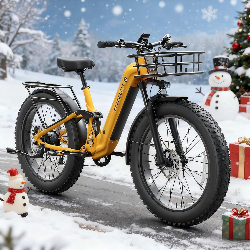 PUCKIPUPPY Electric Bike for Adults 960W, 48V 20AH Battery Electric Bicycles, 26' x 4' Fat Tire Full Suspension Step-Thru Ebike, 28MPH Electric Mountain Bike, 7 Speed, 80Miles Range-BoxerST
