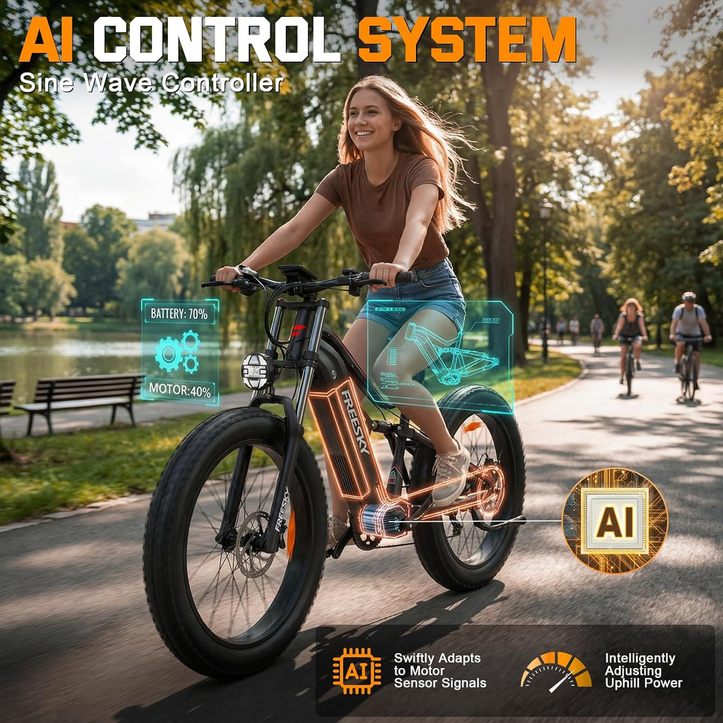 FREESKY 3500W BAFANG Motor Electric Bike for Adults, 48V 35Ah Samsung Cells Battery Ebike 140 Miles, 38+MPH, 26' Fat Tire Dirt All-Terrain Mountain E Bike, Full Suspension, UL 2849 Certified by TÜV