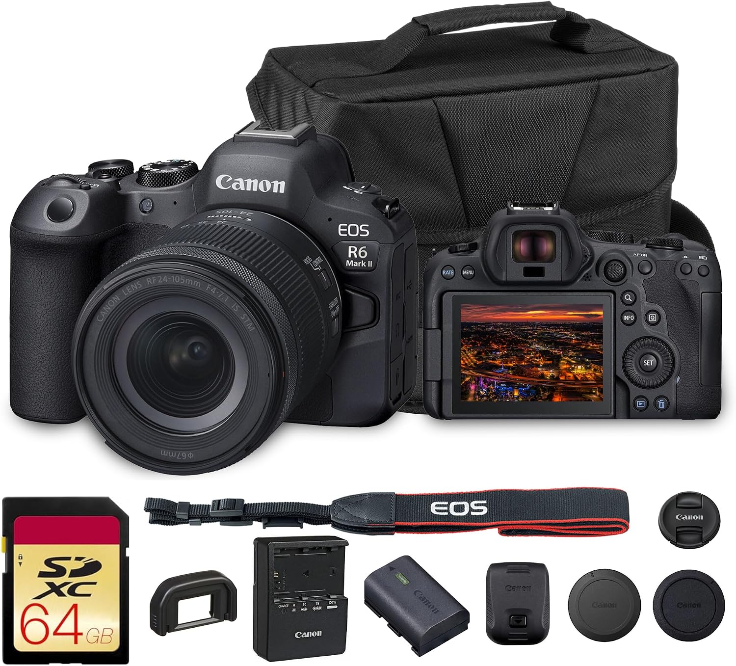 Canon EOS R6 Mark II Mirrorless Camera with RF 24-105mm f/4-7.1 is STM Lens | 24.2MP Full-Frame CMOS Sensor, 4K 60p Video, Dual Pixel CMOS AF II with Shoulder Bag and 64GB Card