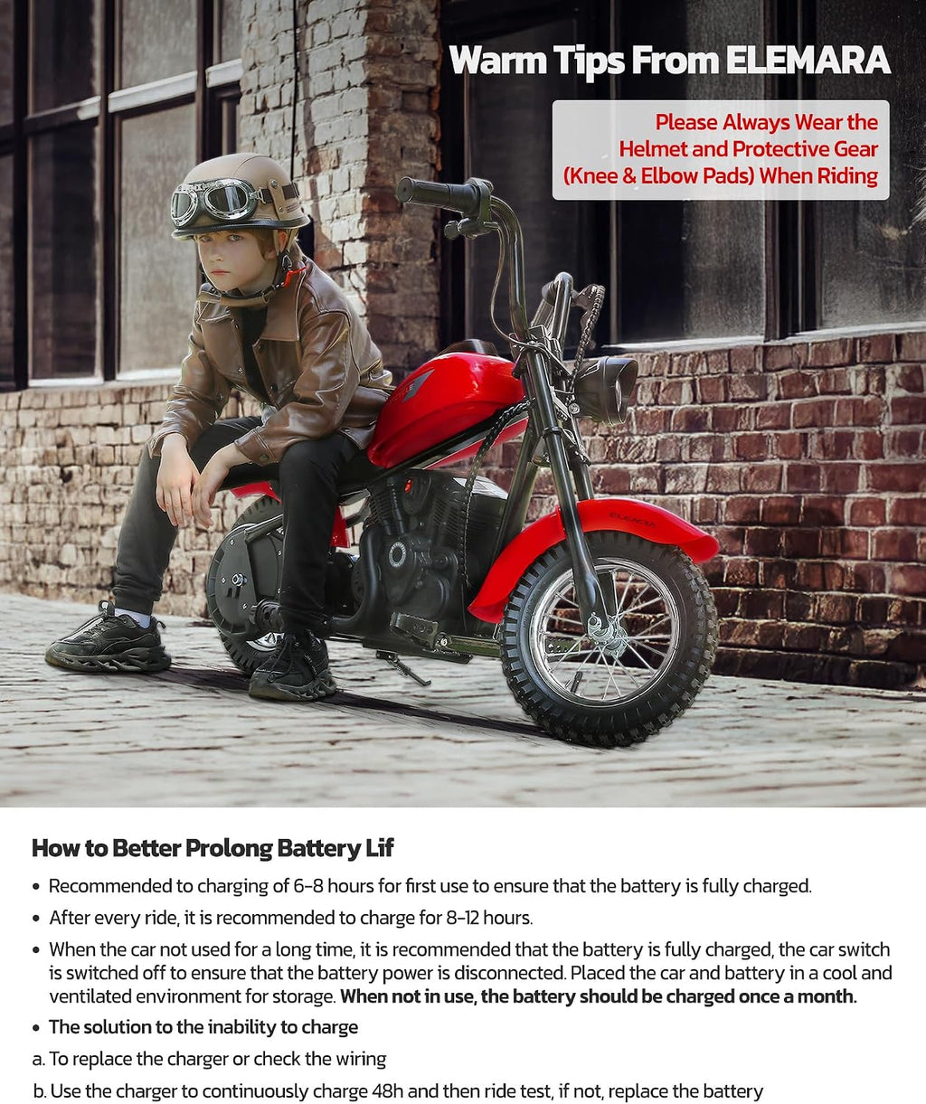 ELEMARA Electric Dirt Bike, 15 mph & 150lb Max, 24V Ride on Toy for Big Kids w/LED Lights & Power Display,Chain-Driven Motor,Twist-Grip Throttle, Shock Springs,Handbrake,12' Air-Filled Tires-Red