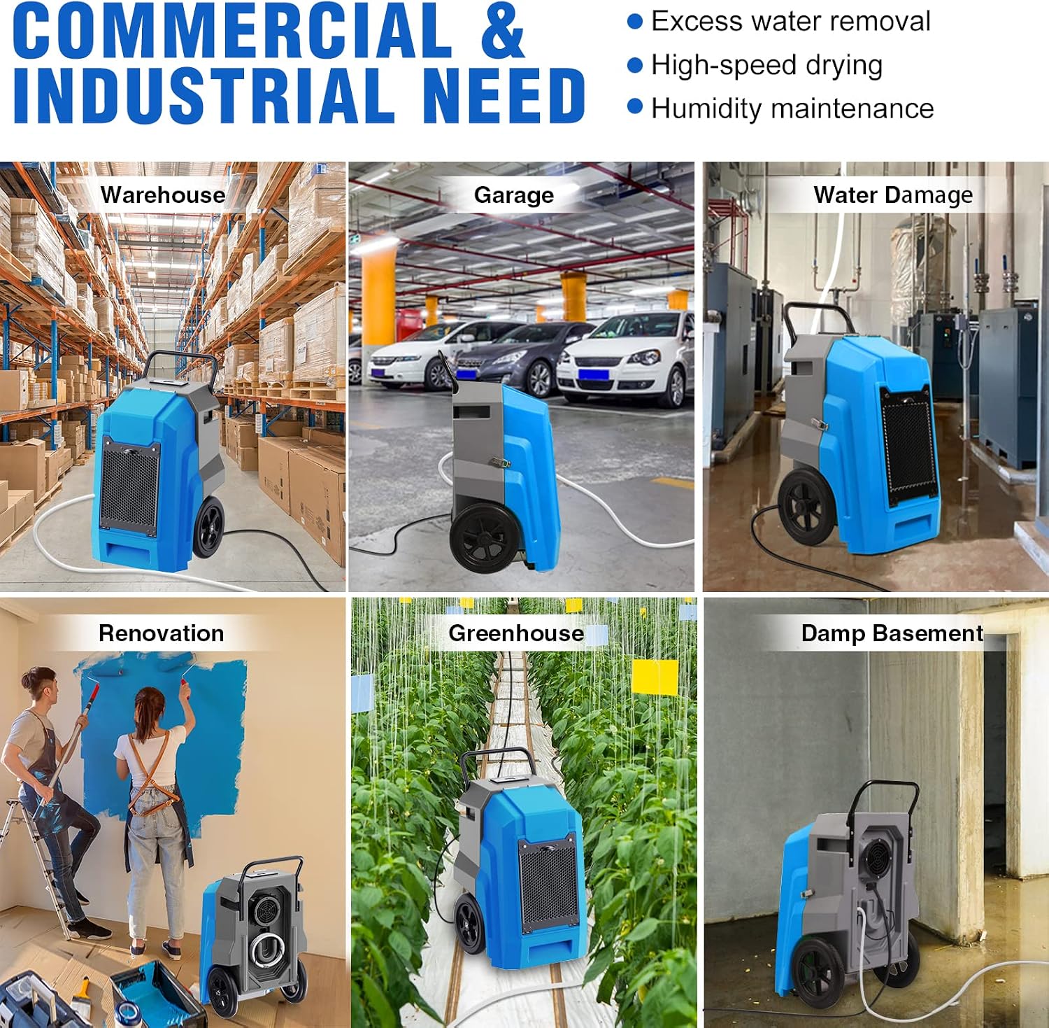 MOUNTO 180Pints LGR Industrial Dehumidifier with Pump and Drain Hose, Portable Commercial Dehumidifier with Wheels for Home, Basements, Garages, and Job Sites