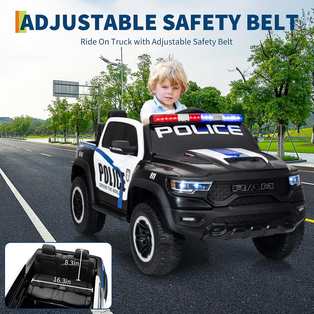 Garvee Ride On Car, Licensed RAM 12V Kids Ride On Police Car with Remote Control, Electric Pickup Truck for Toddlers, 3 Speeds, Spring Suspension, LED Lights & Parent Safety Lock
