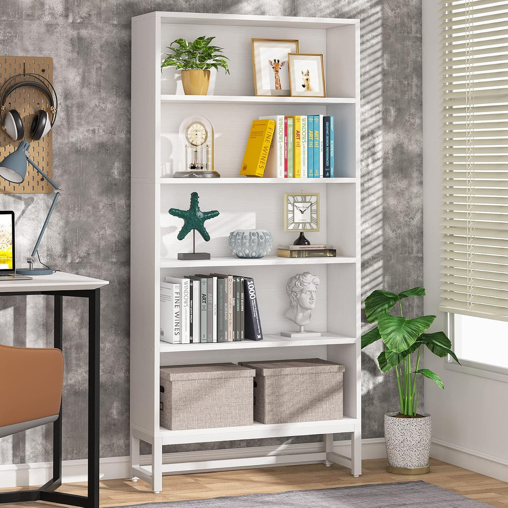 Tribesigns Tall Bookcase and Bookshelf, 70.8' Large Bookcases Organizer with 5-Tier Storage Shelves, Heavy Duty Free-Standing Library Bookshelf Shelving Unit for Living Room, Bedroom, Office (White)