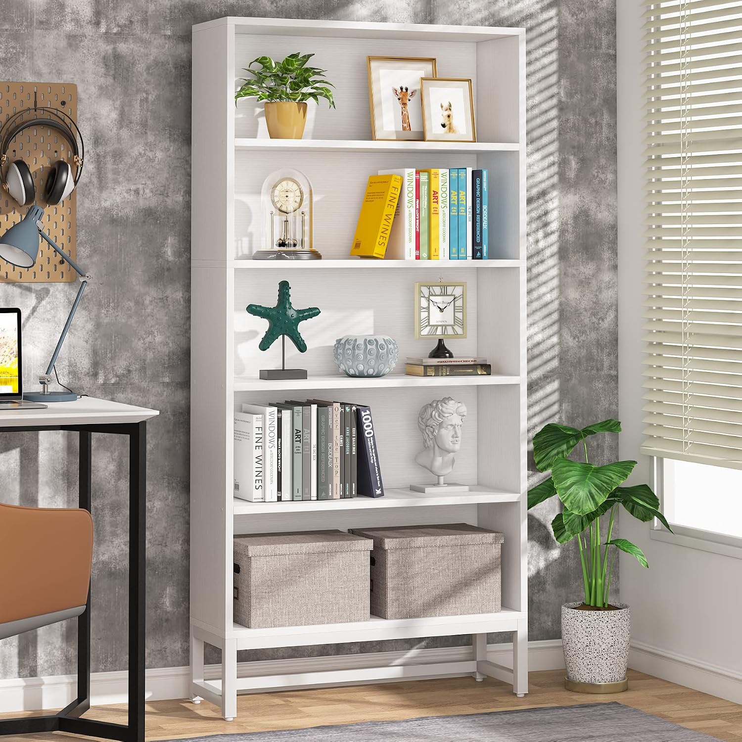 Tribesigns Tall Bookcase and Bookshelf, 70.8' Large Bookcases Organizer with 5-Tier Storage Shelves, Heavy Duty Free-Standing Library Bookshelf Shelving Unit for Living Room, Bedroom, Office (White)